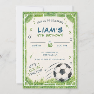 Invitation d'anniversaire de football vert