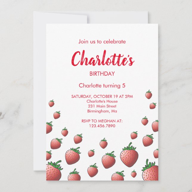 Invitation d'anniversaire de fraises (Devant)