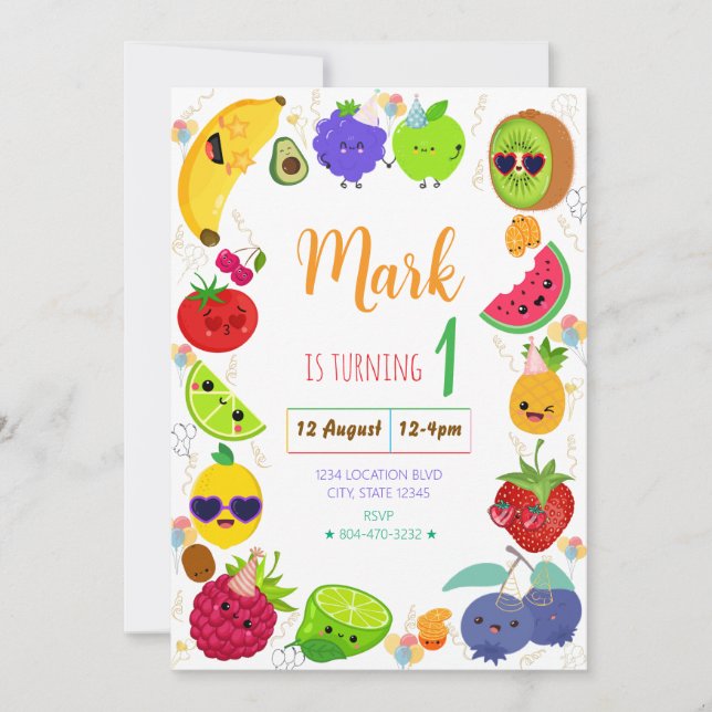 Invitation d'anniversaire de fruit cuit (Devant)