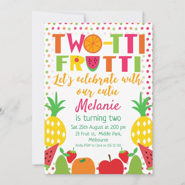 Invitation d'anniversaire de fruit de Two-tii de (Devant)