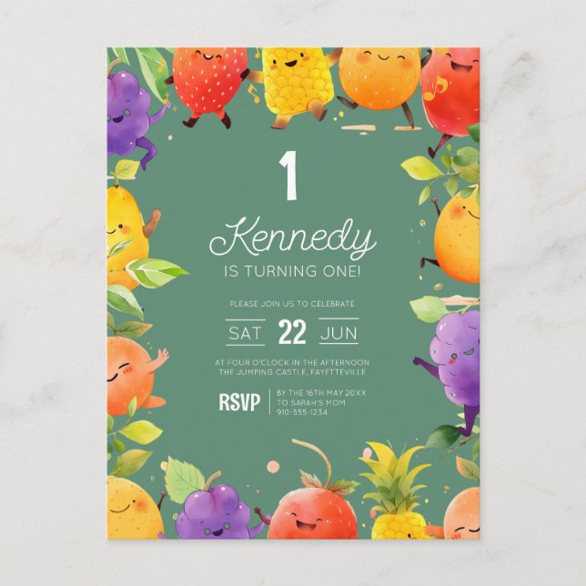 Invitation d'anniversaire de fruits dansants  (Devant)