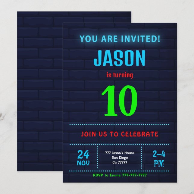 Invitation d'anniversaire de garçon (Devant / Derrière)