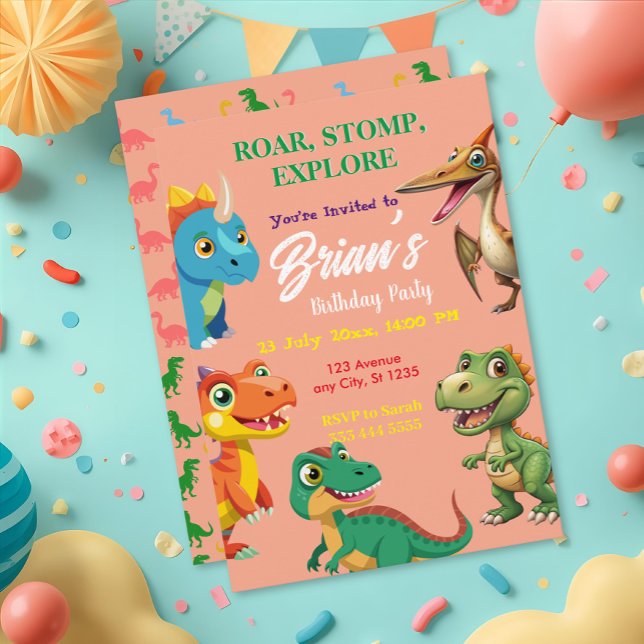 Invitation d'anniversaire de garçon aux dinosaures (Créateur téléchargé)