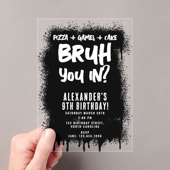 Invitation d'anniversaire de garçon Bruh Boy Black (In situ (ordinateur de poche))