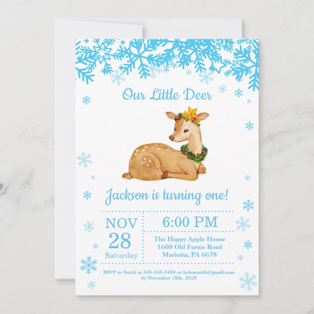 Invitation d'anniversaire de garçon Cerf Hiver (Devant)