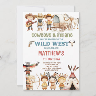 Invitation d'anniversaire de garçon Cowboys et Ind