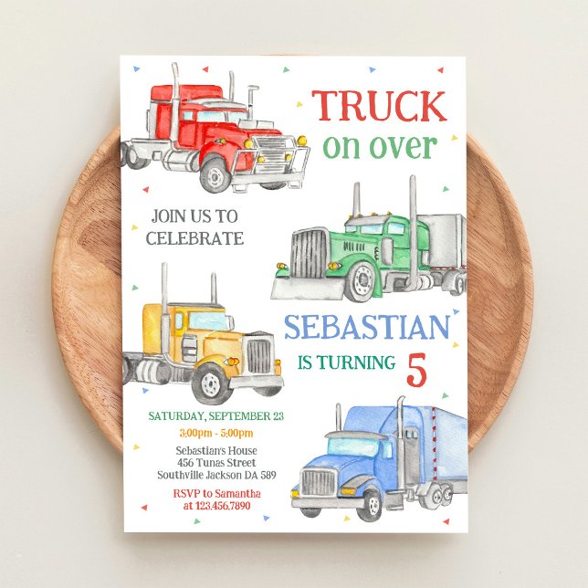 Invitation d'anniversaire de garçon de camion (Créateur téléchargé)