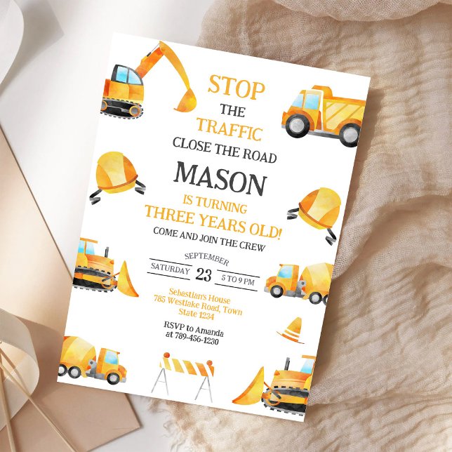 Invitation d'anniversaire de garçon de camion à be (Créateur téléchargé)