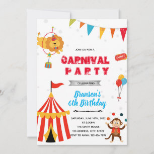 Invitation d'anniversaire de garçon de carnaval de