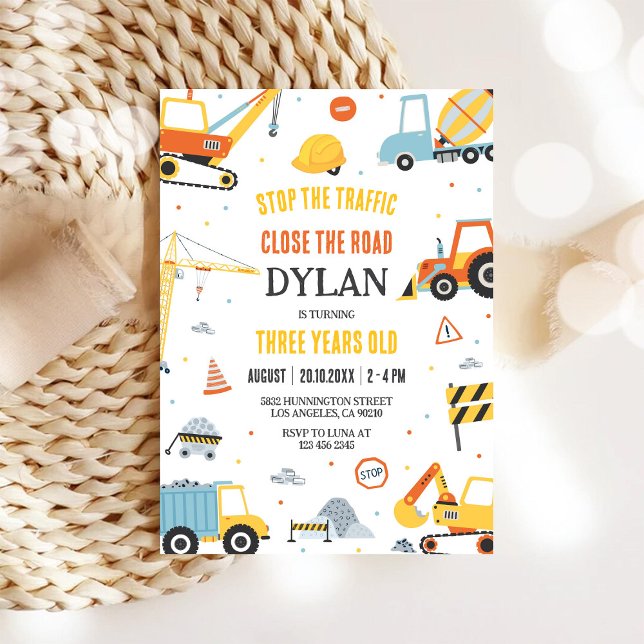 Invitation d'anniversaire de garçon de constructio (Créateur téléchargé)
