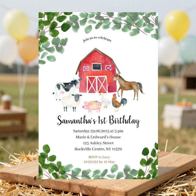 Invitation d'anniversaire de garçon de ferme verdu (Créateur téléchargé)