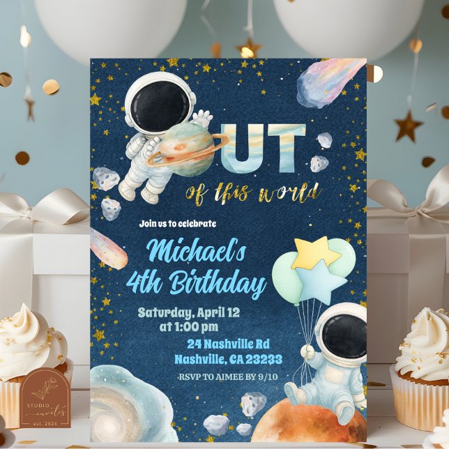 Invitation d'anniversaire de garçon de l'espace (Créateur téléchargé)