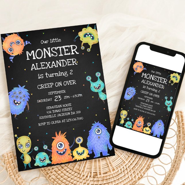 Invitation d'anniversaire de garçon monstre (Créateur téléchargé)