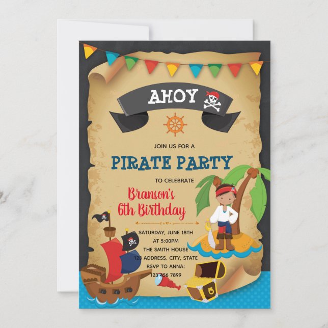 Invitation d'anniversaire de garçon pirate (Devant)