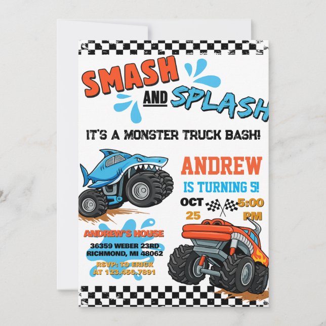 Invitation d'anniversaire de garçon pour camion mo (Devant)