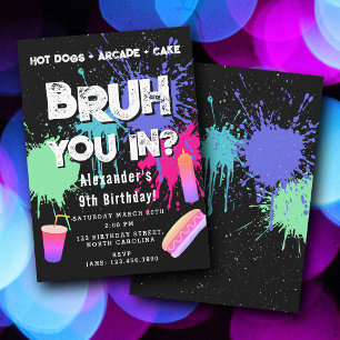 Invitation d'anniversaire de garçons Bruh Néon Gra