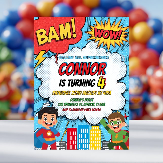 Invitation d'anniversaire de garçons super-héros (Créateur téléchargé)