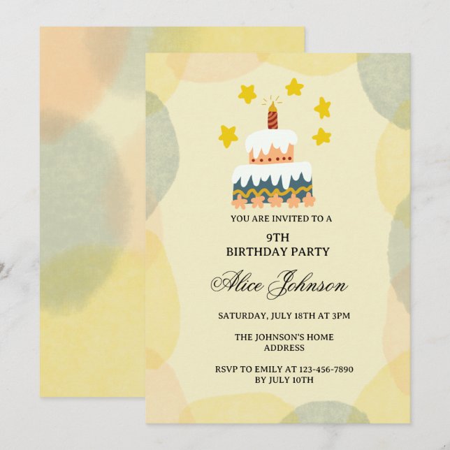 Invitation d'anniversaire de gâteau d'anniversaire (Devant / Derrière)