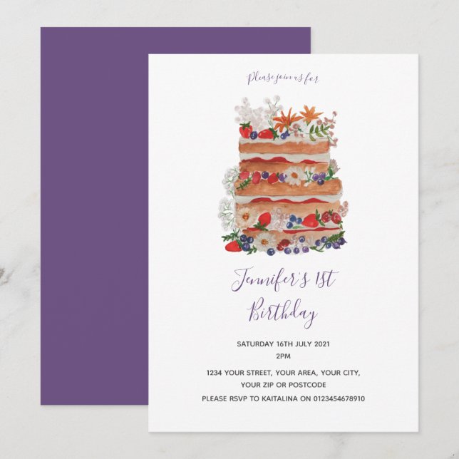 Invitation d'anniversaire de gâteau vintage (Devant / Derrière)