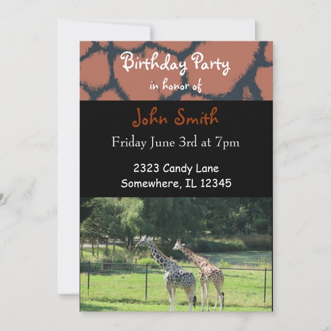 Invitation d'anniversaire de girafe (Devant)
