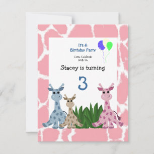 Invitation d'anniversaire de girafe animal