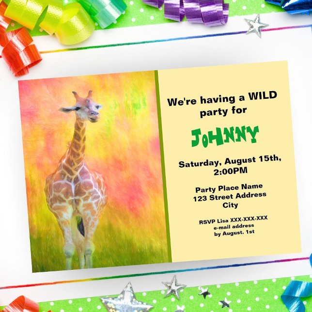 Invitation d'anniversaire de girafe coloré aquarel (Sweet invitation for some wild fun! )