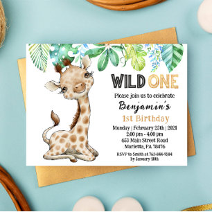 Invitation d'anniversaire de girafe Safari Wild On