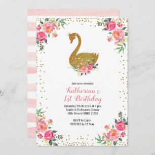 Invitation d'anniversaire de Girl Pink and Gold Sw