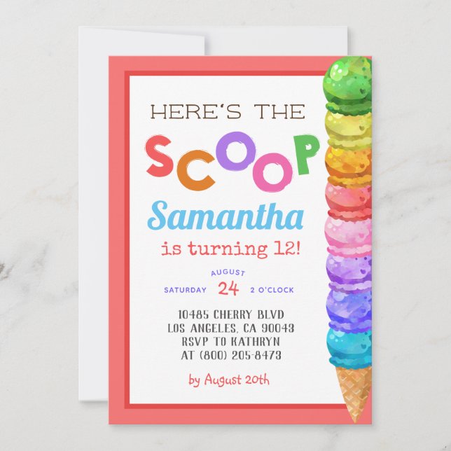 Invitation d'anniversaire de glace Here's the Scoo (Devant)