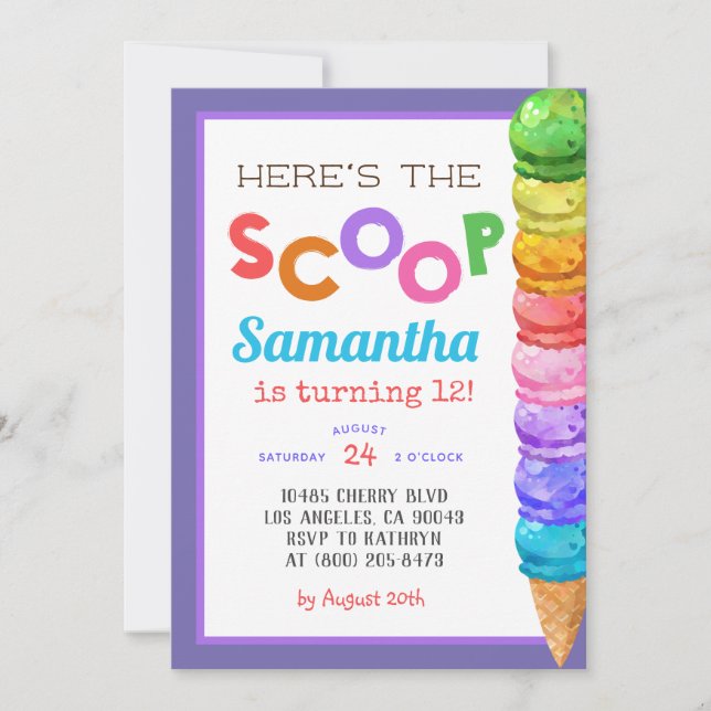 Invitation d'anniversaire de glace Here's the Scoo (Devant)