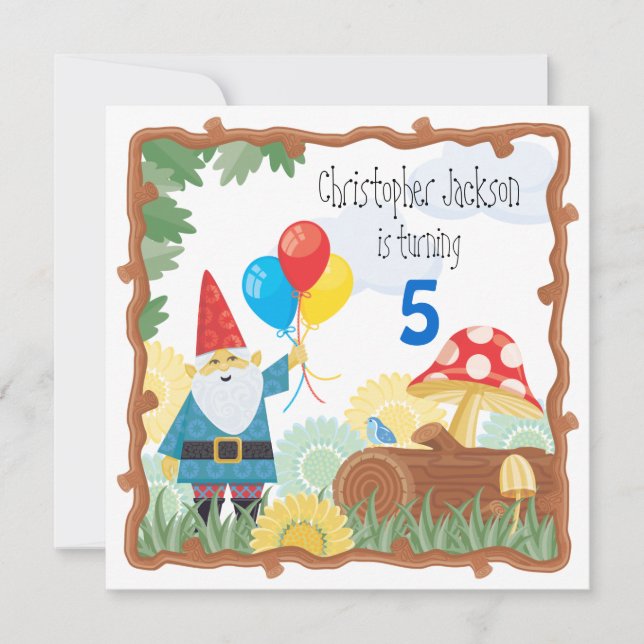 Invitation d'anniversaire de gnome (Devant)