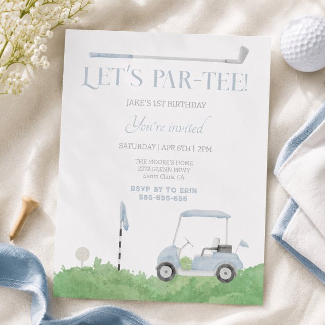 Invitation d'anniversaire de golf Blue let’s par t (Créateur téléchargé)