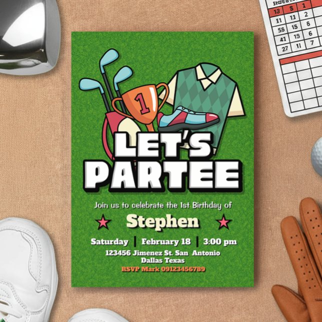 Invitation d'anniversaire de golf - Faisons la fêt (Lets Partee - Golf Birthday Invitation)