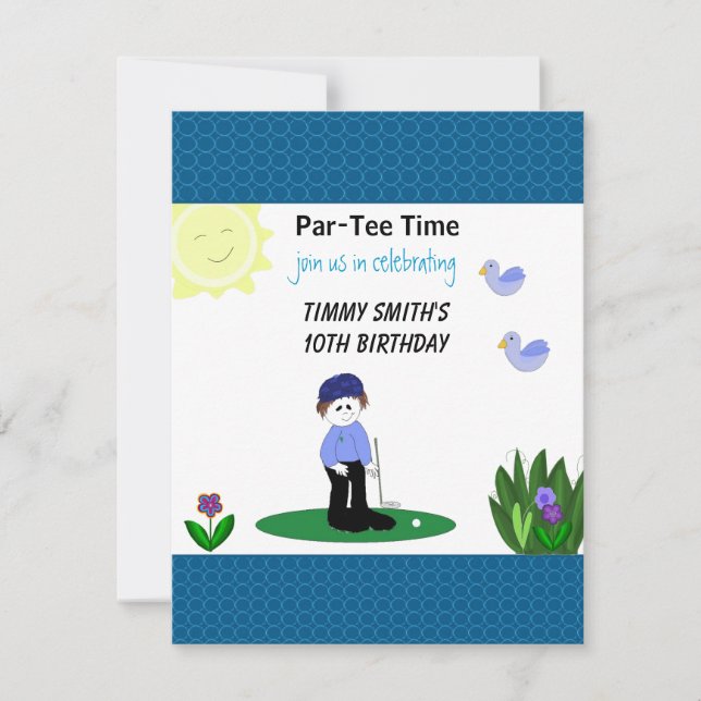 Invitation d'anniversaire de golf fantaisiste (Devant)