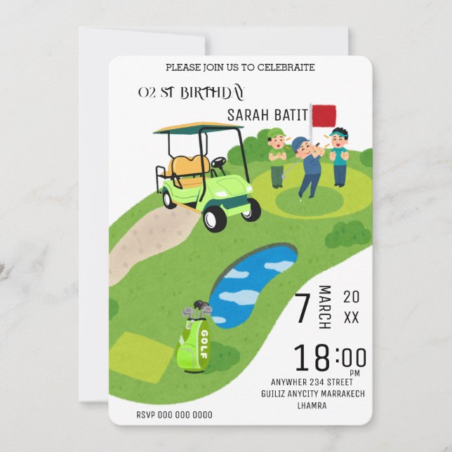Invitation d'anniversaire de golf, Invitation de g (Devant)