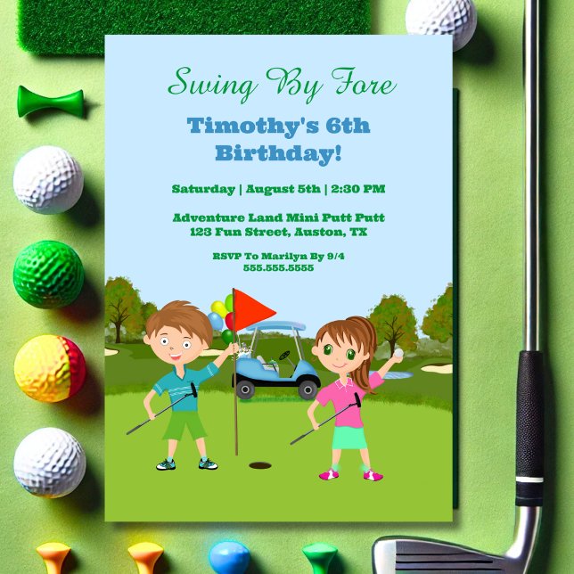 Invitation d'anniversaire de golf mini-putt pour e (Créateur téléchargé)