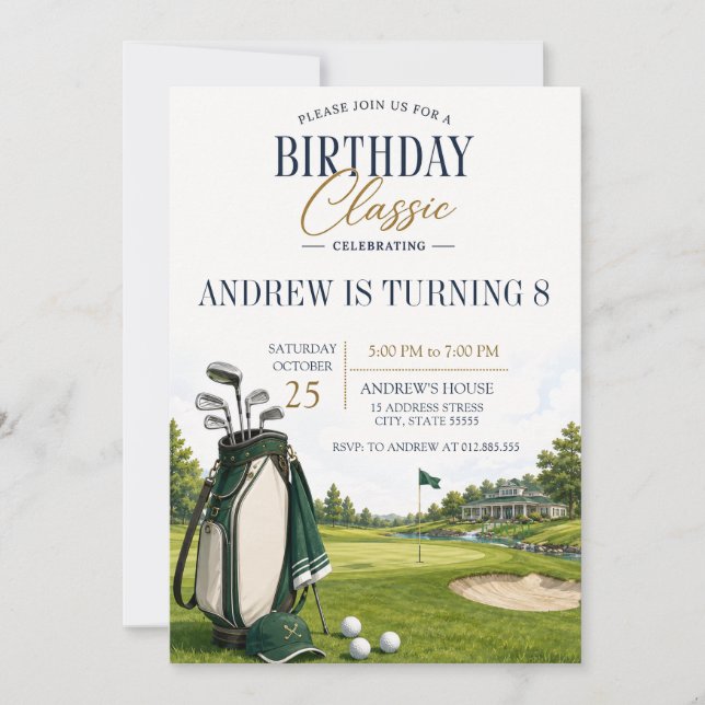 Invitation d'anniversaire de golf moderne personna (Devant)