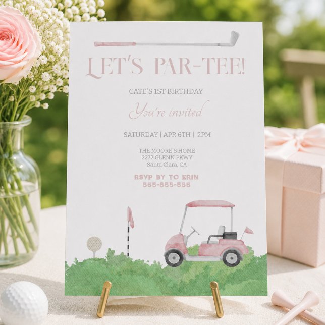 Invitation d'anniversaire de golf par tee rose (Créateur téléchargé)