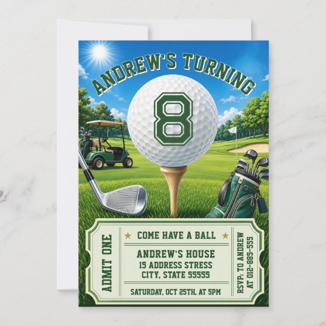 Invitation d'anniversaire de golf personnalisée po (Devant)