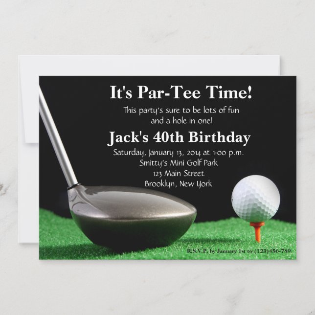 Invitation d'anniversaire de golf pour homme (Devant)
