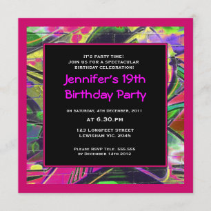 Invitation d'anniversaire de graffiti de femmes