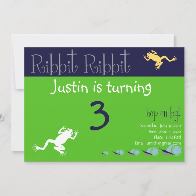 Invitation d'anniversaire de grenouille (Devant)