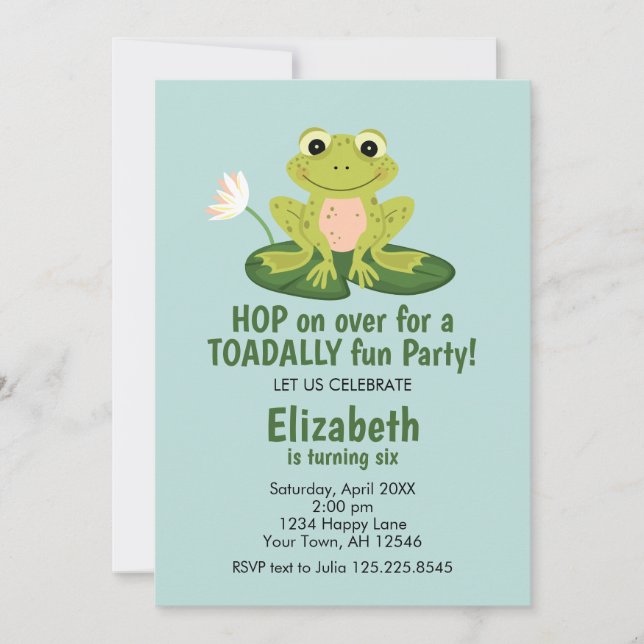 Invitation d'anniversaire de grenouille mignonne (Devant)