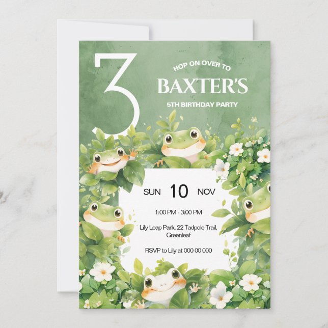 Invitation d'anniversaire de grenouille mignonne (Devant)