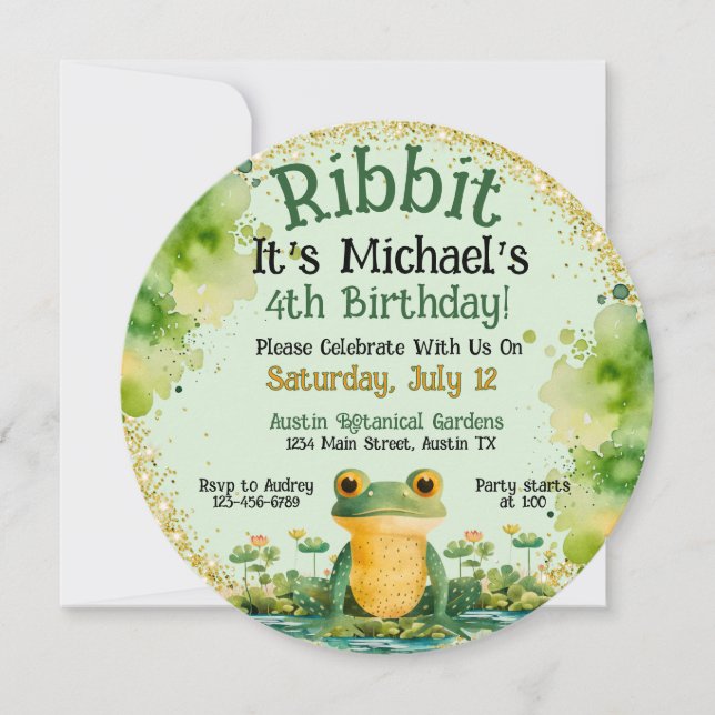 Invitation d'anniversaire de grenouille mignonne (Devant)