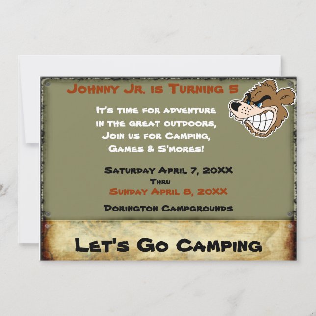 Invitation d'anniversaire de Grizzly Bear Campout (Devant)