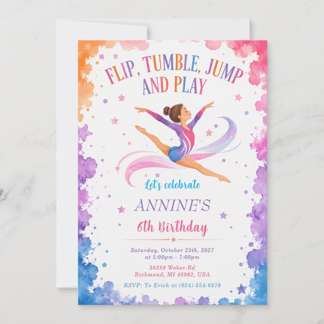 Invitation d'anniversaire de gymnastique à l'aquar (Devant)