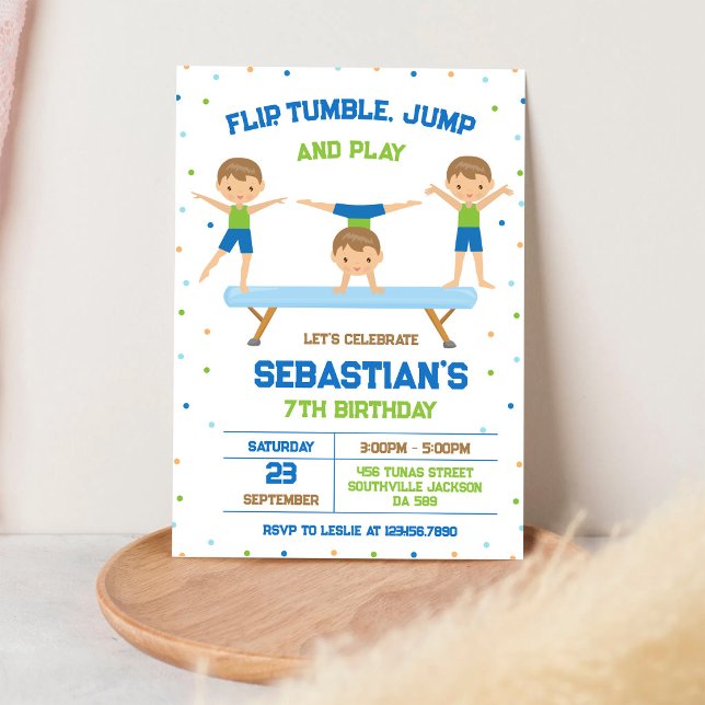 Invitation d'anniversaire de gymnastique Flip Tumb (Créateur téléchargé)