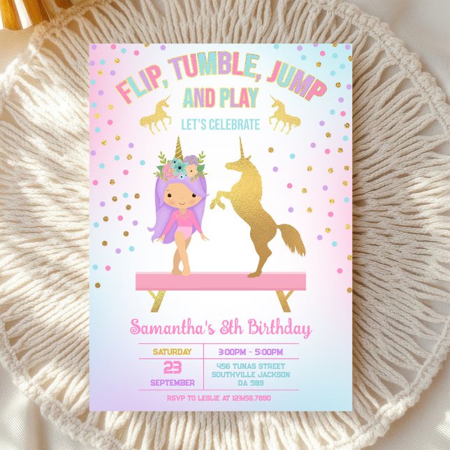 Invitation d'anniversaire de gymnastique Flip Tumb (Créateur téléchargé)