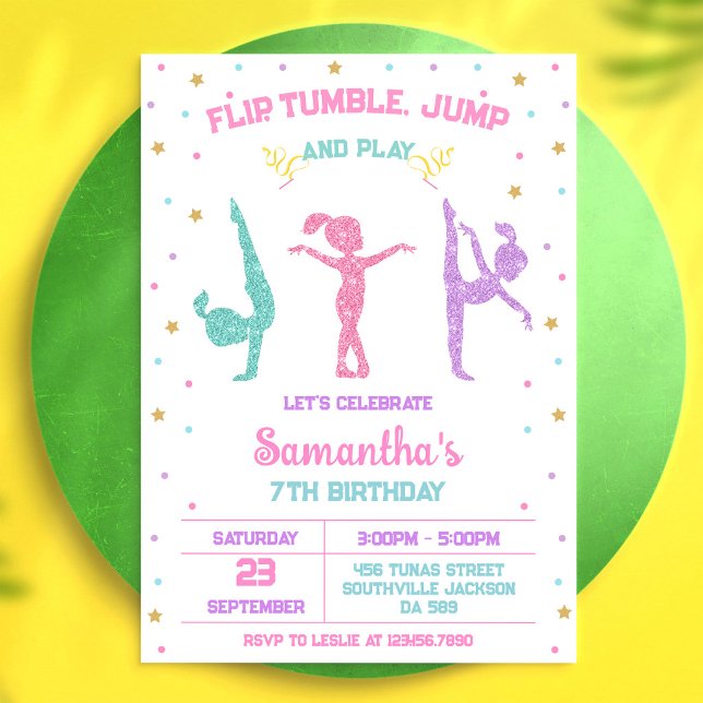 Invitation d'anniversaire de gymnastique Flip Tumb (Créateur téléchargé)